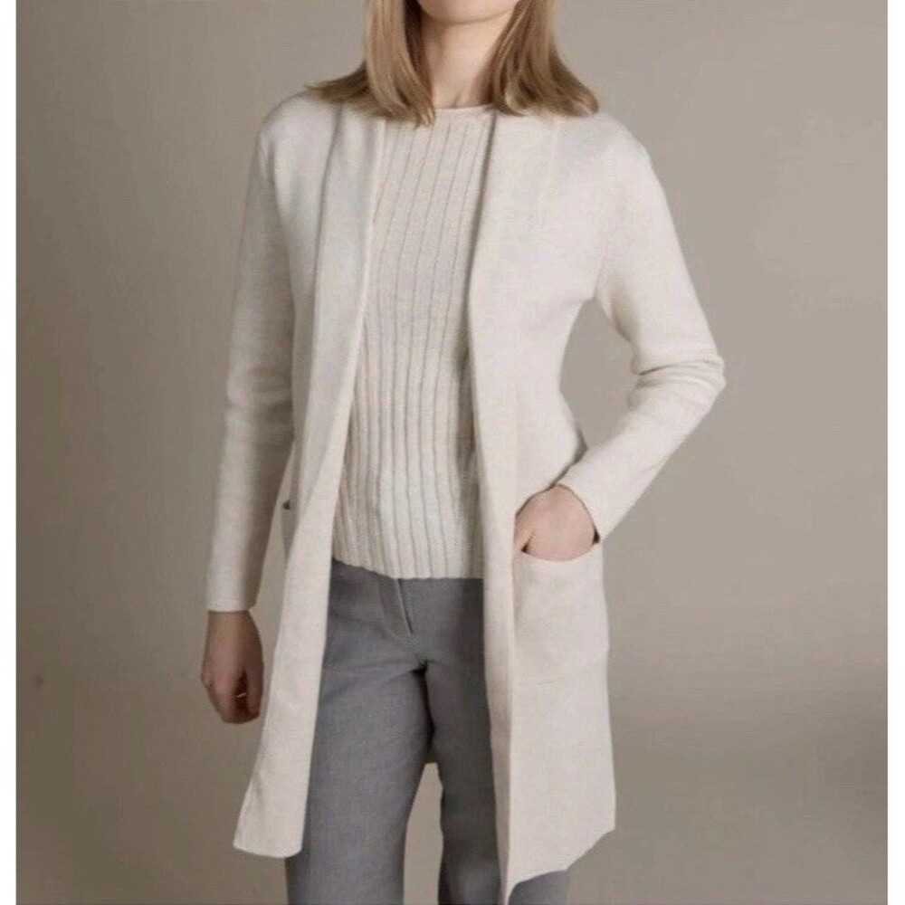 Alashan Beige/Gray Sarah Shawl Collar Cashmere Blend Longline Cardigan Medium